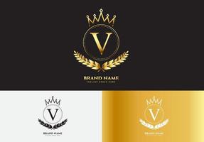 Buchstabe V Gold Luxus Krone Logo Konzept vektor
