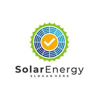 Überprüfen Sie die Solarlogo-Vektorvorlage, kreative Konzepte für das Design von Solarpanel-Energielogos vektor