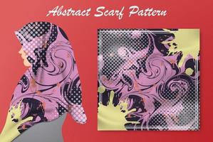 abstraktes Schalmusterdesign für Hijab-Mode. Hijab-Schal mit Spritzpinsel-Tinte und Blättern für die Druckproduktion vektor