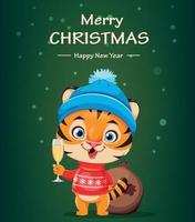 god Jul. söt tecknad karaktär tiger vektor