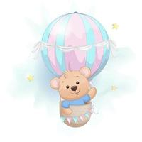 söt björn flyger på luftballong. bedårande björn vektor