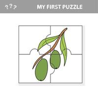 Puzzle, Bildungsspiel für Kinder. Obst und Gemüse, Oliven vektor
