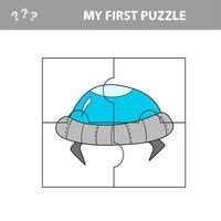 einfaches pädagogisches Papierspiel für Kinder. einfache kinderanwendung mit spielzeug ufo. vektor