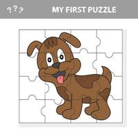 Cartoon-pädagogisches Puzzle-Spiel für Kinder mit lustigem Hundecharakter vektor