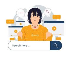 Frau mit Video-Suchmaschinenleistenoptimierung Landingpage-Konzeptillustrationen vektor