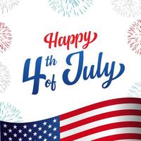 glücklich 4 .. von Juli USA Unabhängigkeit Tag Gruß Karte mit 3d Flagge, Feuerwerk und Ausschnitt Maske Hintergrund vektor