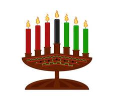 Kwanzaa sieben Kerzen im Kerzenhalter isoliert. Afrikanisches Feiertagssymbol mit Ornamentdekor. flache Vektorgrafik vektor