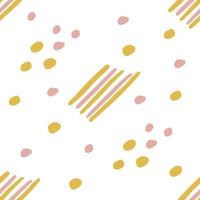 modernes nahtloses Muster aus rosa und gelben Streifen und Flecken, Punkte auf weißem Hintergrund. vektor