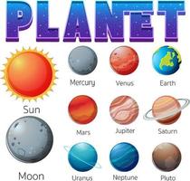 uppsättning av solsystemets planeter på vit bakgrund vektor