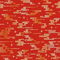 kinesisk vintage moln seamless mönster. röd bakgrund med gyllene himmel och stjärnor. traditionell orientalisk prydnad. vektor