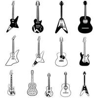 akustische und elektrische gitarre umriss musikinstrumente vektor isolierte silhouette gitarre doodle set