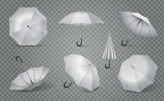 weißer isolierter realistischer Regenschirm-Icon-Set vektor