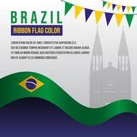 Brasilien band flagga med sao paulo katedral silhuett och dekoration vektor