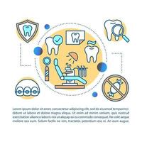 Kümmere dich um die Vektorvorlage für die Seite des Zahnartikels. Zahnheilkunde. Broschüre, Zeitschrift, Broschürengestaltungselement mit linearen Symbolen und Textfeldern. Druckdesign. Konzeptillustrationen mit Textraum vektor