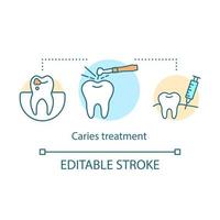 karies behandling koncept ikon. modern tandvård. tandfyllning. oral terapi. tandläkararbete. stomatologisk tjänst idé tunn linje illustration. vektor isolerade konturritning. redigerbar linje