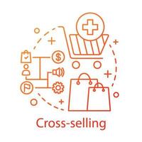 Cross-Selling-Konzept-Symbol. Verkauf Methode Idee dünne Linie Illustration. Verkauf von verwandten Produkten oder Dienstleistungen. crm-System. Kundenbeziehungsmanagement. Vektor isolierte Umrisszeichnung