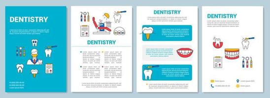 tandvård broschyr mall layout. tandkliniktjänster. flygblad, häfte, broschyrtryckdesign med linjära illustrationer. vektor sidlayouter för tidskrifter, årsredovisningar, reklamaffischer
