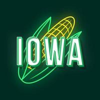 iowa vintage 3d vektor bokstäver. retro fet stil, typsnitt. popkonst stiliserad text. old school stil neon ljus bokstav. 90-tal, 80-tal affisch, banner typografi design. mörkgrön färgbakgrund med majs