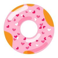 Rosa glasierter Donut mit Herz-Glasur-Vektor-Illustration. süßes Gebäck flaches Bild. Junk-Food-Dessert. vektor