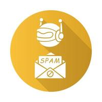 Spambot flaches Design lange Schatten Glyphe Symbol. Virenwerbung, Links. Spam-Bot. bösartige Phishing-Sites. Spam-Werbesoftware senden. Internet-Spammer. Vektor-Silhouette-Abbildung vektor