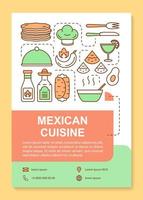 mexikansk mat broschyr mall layout. mexikansk restaurang. flygblad, häfte, broschyrtryckdesign med linjära illustrationer. vektor sidlayouter för tidskrifter, årsredovisningar, reklamaffischer