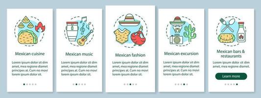 mexikansk kultur onboarding mobil app sidskärm med linjära koncept. Mexikos turistattraktioner genomgångssteg grafiska instruktioner. ux, ui, gui vektormall med illustrationer vektor