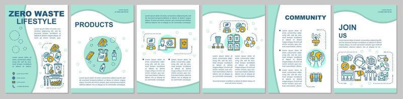 Zero Waste Lifestyle Broschüre Vorlagenlayout. Flyer, Broschüre, Broschürendruckdesign mit linearen Illustrationen. Abfallmanagement-Vektorseitenlayouts für Zeitschriften, Geschäftsberichte, Werbeplakate vektor