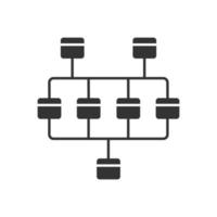 nätverksdiagram glyfikon. klusterdiagram. datavetenskap. nätverk grafiskt diagram. datorernas struktur. sammankopplat system. siluett symbol. negativt utrymme. vektor isolerade illustration