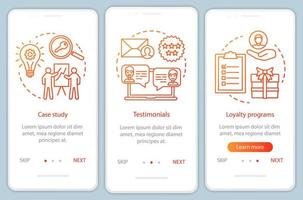 Entscheidungsfindung Inhalt Orange Onboarding Mobile App-Seite Bildschirmvektorvorlage. Website-Schritte zur Kundenanziehung mit linearen Illustrationen. ux, ui, gui Smartphone-Schnittstellenkonzept vektor
