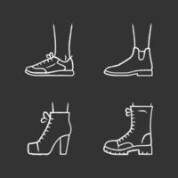 Frauen Herbstschuhe Kreide Icons Set. Damen- und Freizeitschuhe. stylische Unisex-Sneaker, lita. modische Stiefeletten für Frühjahr, Winter und Herbst. isolierte tafel Vektorgrafiken vektor