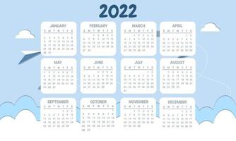 söt kalendermall för 2022 i ram med blå himmel vektor