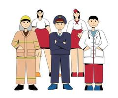 Menschen verschiedener Berufe. Tag der Arbeit. Arzt, Lehrer, Polizist, Stewardess, Feuerwehrmann vektor