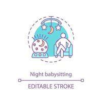 Nacht, Abend Babysitter-Konzept-Symbol. Kind, Neugeborenes, Säuglingspflegeidee dünne Linie Illustration. Kindermädchen, Babysitter zu Hause. Vektor isolierte Umrisszeichnung. bearbeitbarer Strich