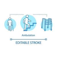 ambulation koncept ikon. medicinsk hjälp idé tunn linje illustration. rehabilitering, vandrare. sjukgymnastik. skada, traumabehandling. ortopedisk. vektor isolerade konturritning. redigerbar linje