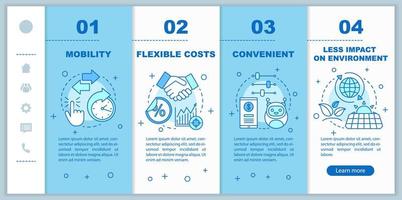 Technologievorteile, Vorteile beim Onboarding mobiler Webseiten Vektorvorlage. Responsive Smartphone-Website-Schnittstellenidee mit linearen Illustrationen. Schrittbildschirme für die Website-Walkthrough-Schritte. Farbkonzept vektor