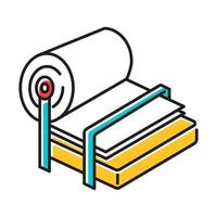 Farbsymbol für die Zellstoff- und Papierindustrie. Leinwand Produktion. leeres Blatt auf Druck. professionelle Fördertechnik, Anlagentechnik. Seite, Faser. Papierherstellung. technische Wartung. isolierte Vektorillustration vektor