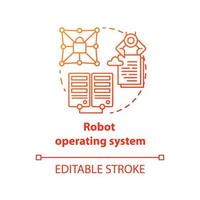 Symbol für das rote Konzept des Roboterbetriebssystems. Robotik gesicherte Software-Idee dünne Linie Illustration. Informationstechnologien und innovative Programmierung. Vektor isolierte Umrisszeichnung. bearbeitbarer Strich