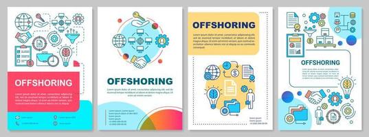 Layout der Offshoring-Broschürenvorlage. Welthandel. Flyer, Broschüre, Broschürendruckdesign mit linearen Illustrationen. Vektorseitenlayouts für Zeitschriften, Geschäftsberichte, Werbeplakate vektor