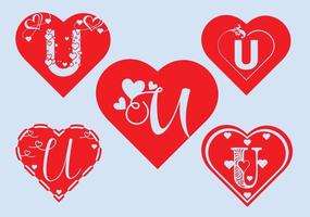 u-Brief-Logo mit Liebessymbol, Valentinstag-Design-Vorlage vektor