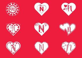 n brev logotyp med kärlek ikon, alla hjärtans dag designmall vektor