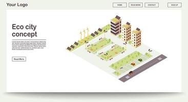 Öko-Stadt-Webseiten-Vektorschablone mit isometrischer Illustration vektor