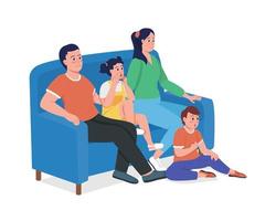 Eltern mit Kindern, die auf der Couch sitzen, halbflache Farbvektorzeichen vektor
