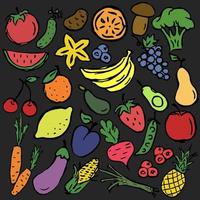 uppsättning färgade grönsaker och frukter ikoner. vektor mat ikoner