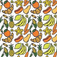 färgade sömlösa mönster med gula och orange matikoner. vektor mat ikoner