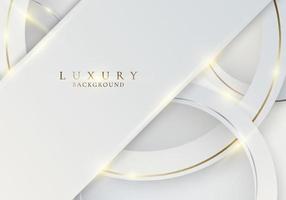 abstrakte weiße Streifen mit goldenen Kreislinien und Lichteffekt auf sauberem Hintergrund im Luxusstil vektor