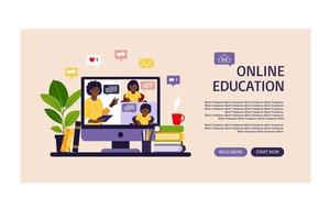 online lärande koncept. målsida för onlineklass. lärare på svarta tavlan, videolektion. distansstudier i skolan. vektor illustration. platt stil.