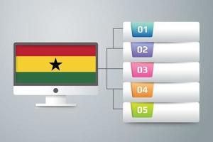 Ghana flagga med infografisk design integrera med datorskärm vektor