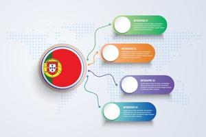 Portugal flagga med infographic design isolerad på dot världskarta vektor