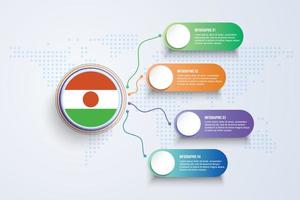 Niger-Flagge mit Infografik-Design isoliert auf Punktweltkarte vektor