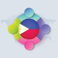 Filippinernas flagga med infographic design isolerad på världskartan vektor